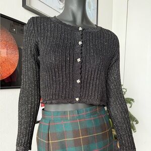 Black Ribbed Cardigan with Floral Buttons Size S